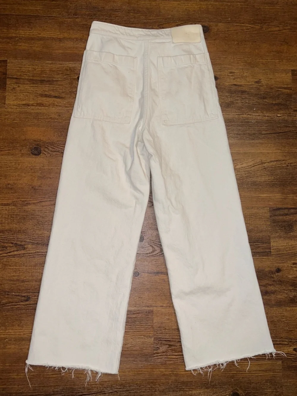 Zara Wide Leg Boho Ivory High Rise Casual Ankle Frayed Raw Hem Jeans Size 4 - Picture 3 of 8